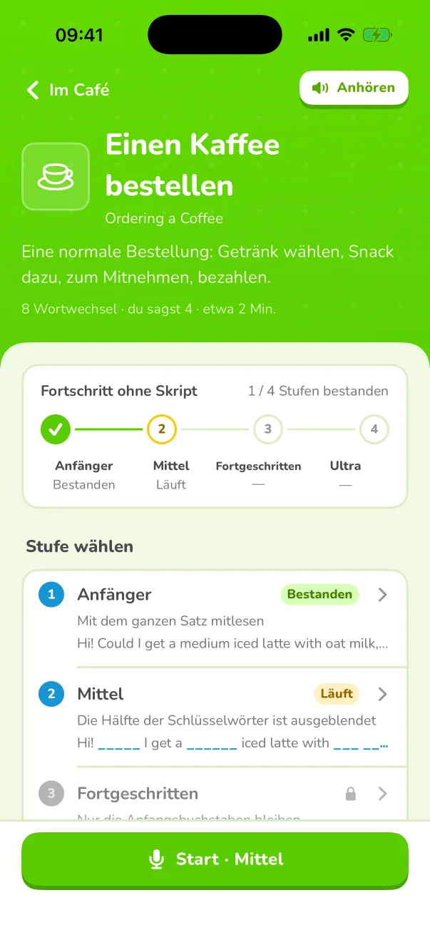 Tippe auf jedes Wort